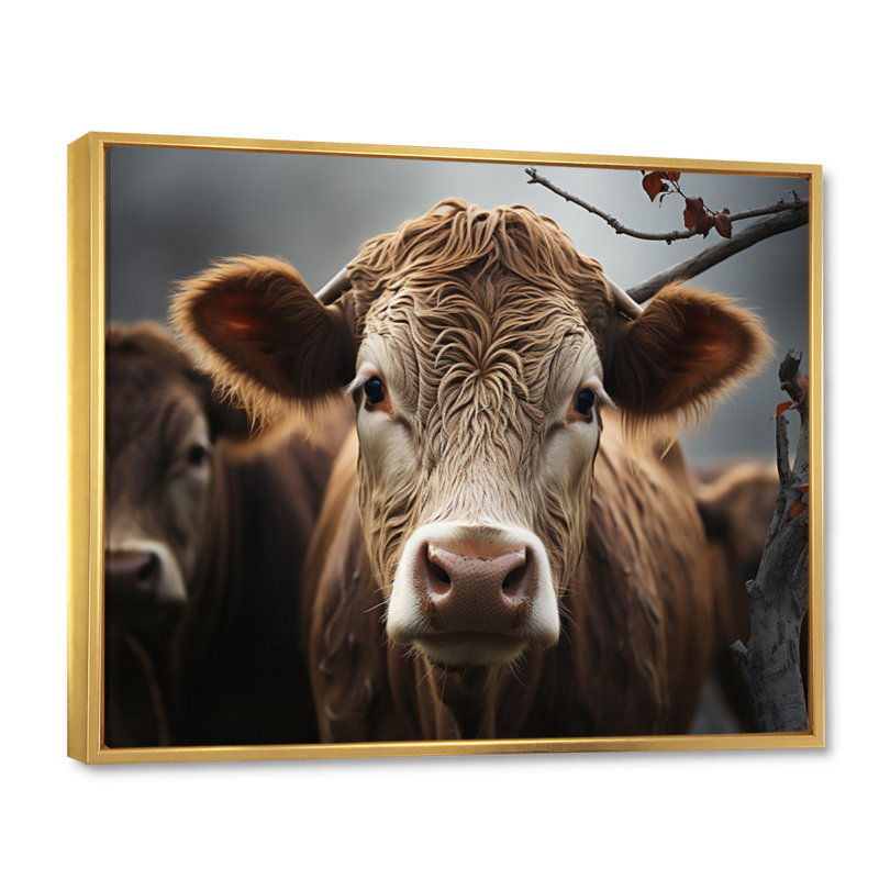 " Cattle Running I ", Gold Floater Framed, 24" H x 32" W x 1" D