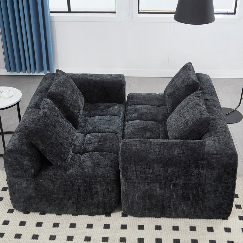 Canapé en chenille, canapé-lit modulaire minimaliste pour salon, salon et chambre à coucher, Noir