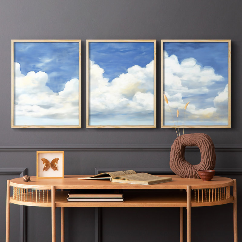 Lanscape Study Series VII -Set of 3 Fric Giclee Prints -Prêt à accrocher, Naturel, H 10 po x l 24 po