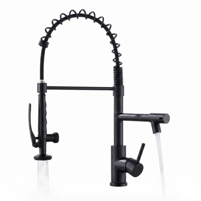 High Arc Commercial Kitchen Faucet with Pull Down Sprayer – Dual Outlets (Stream/Spray) with Lock Design for Simultaneous Use, 304 Stainless Steel, 15-Min DIY – Single Handle for Restaurant Kitchen, Bar, RV, Utility Sink in Matte Black