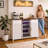 53.2" L Modern Fluted Coffee Bar Cabinet with Fridge Space & Wine Storage-1605050107