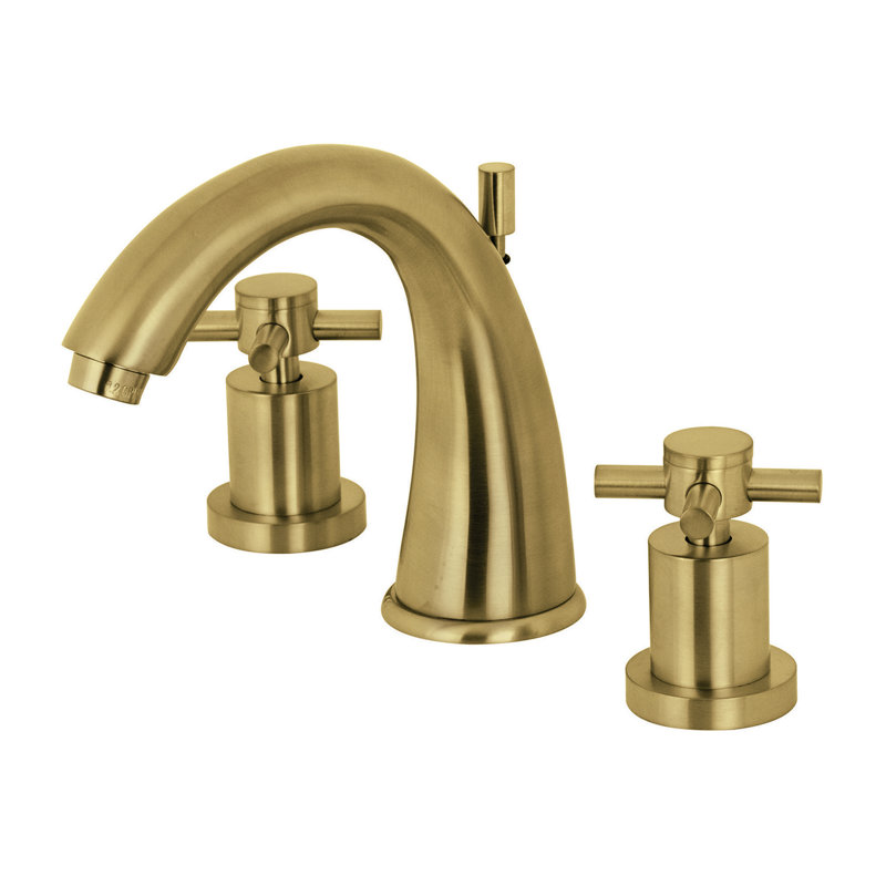 Kingston Brass Concord Two-Handle 3-Hole Deck Mount Widespread Bathroom Faucet with Brass Pop-Up Drain, Satin Brass
