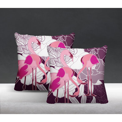 Mingo Flocked Flamingo Indoor/Outdoor Square Pillow