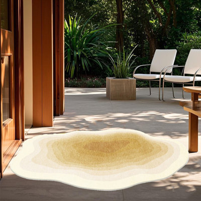 Tapis unique en forme de tapis irrégulier à texture irrégulière de couleur art abstrait 4,6 x 6,5 pi, jaune