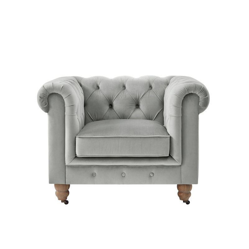 Fauteuil club Chesterfield Shabby Elegance Elina, Velours gris