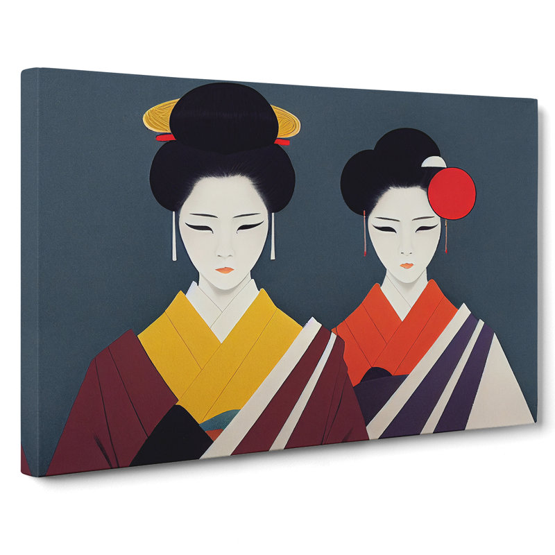 The Two Geisha - Wrapped Canvas Print, 35cm H x 50cm W x 3cm D