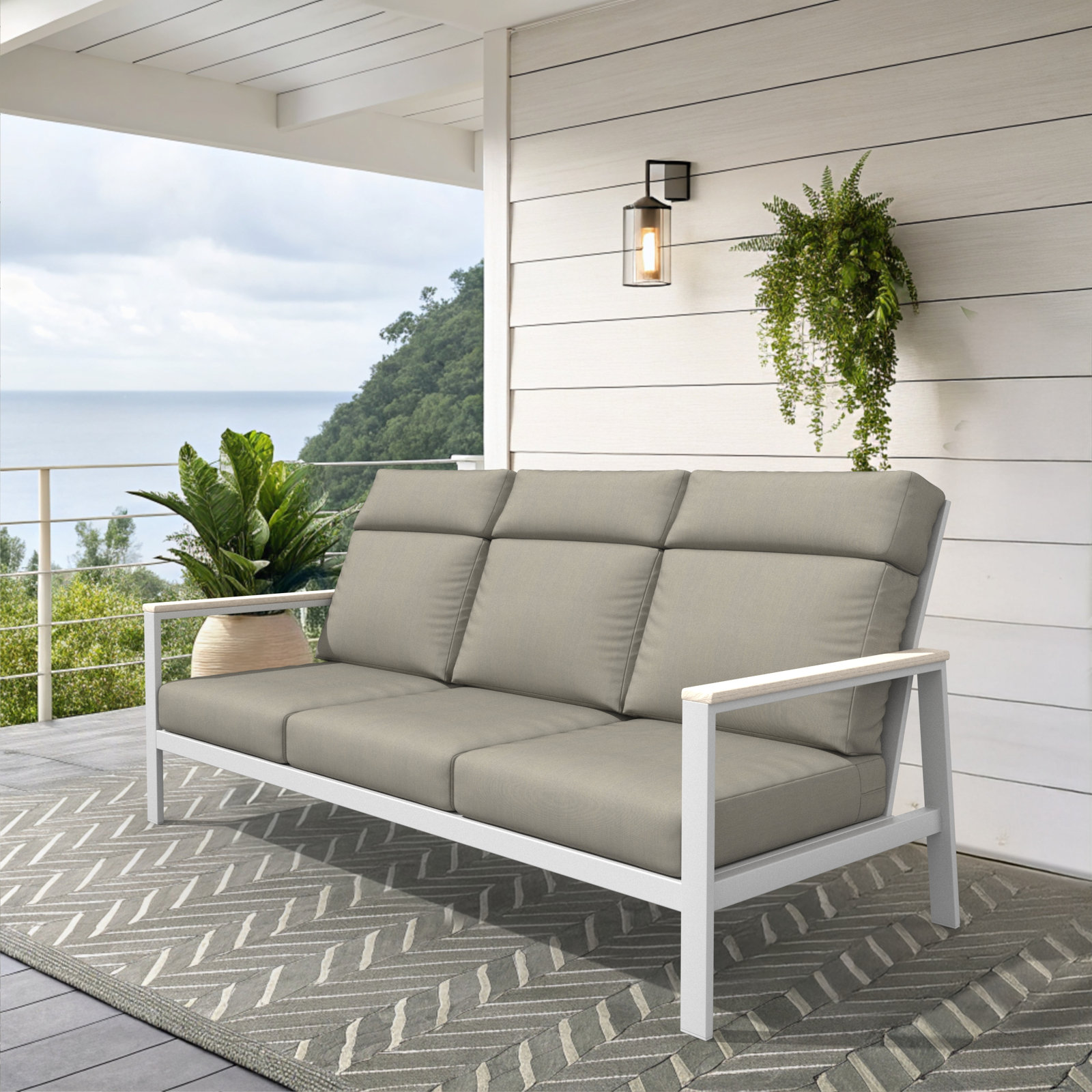Townsend Metal Outdoor Sofa With Sunbrella Cushion, Gray