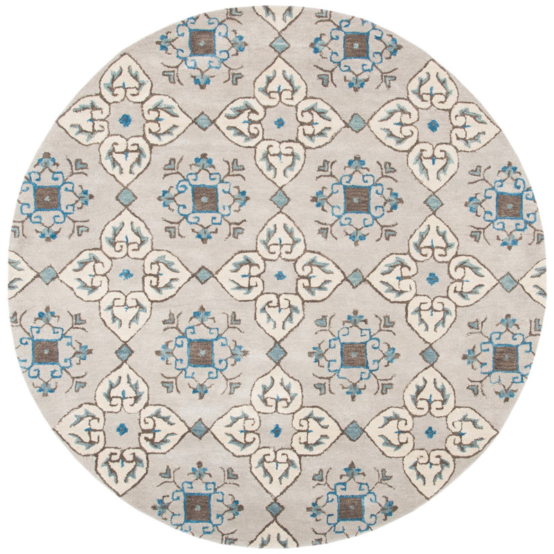 Colesberry Wyndham Hand Tufted Wool/Cotton Oriental Rug in Beige/Blue, Round 7'