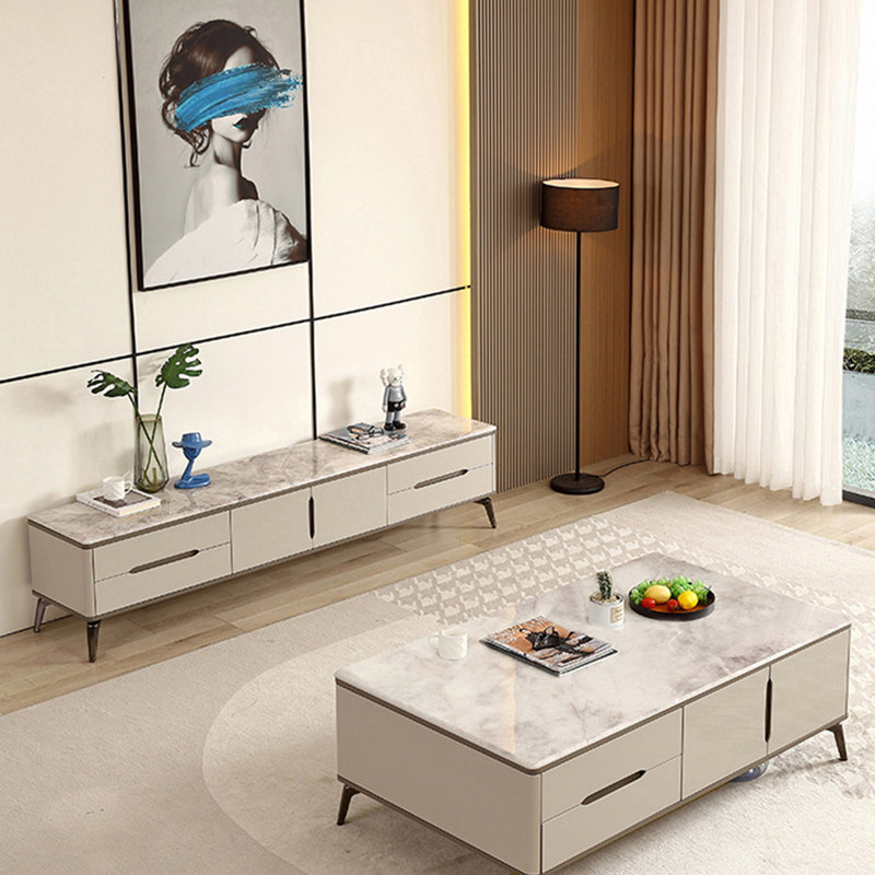 Table basse moderne avec plateau en pierre ultra-cristal, H 19,68 po x L 55,11 po x l 31,49 po
