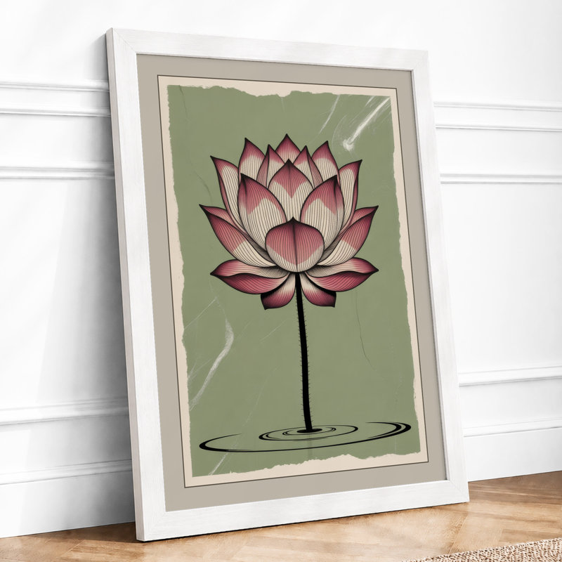Pink Lotus Bloom Botanical - Framed Print, A4 - 29.7 x 21.0 cm, White