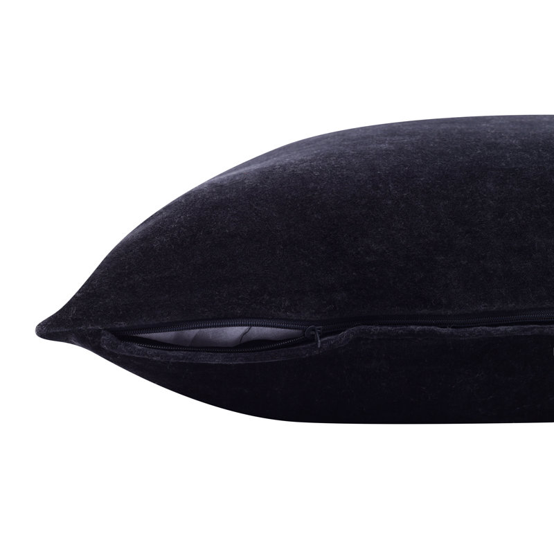20" Black Cotton Velvet Square Throw Pillow