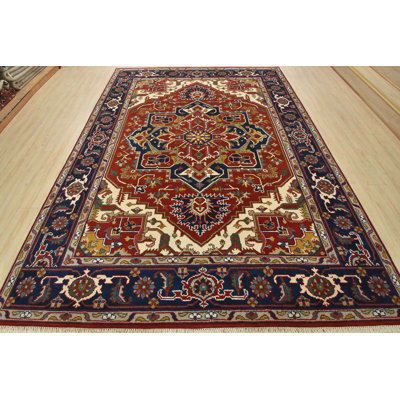Serapi Rug 9' X 11’11” Red Wool Tribal Hand-Knotted Oriental Carpet