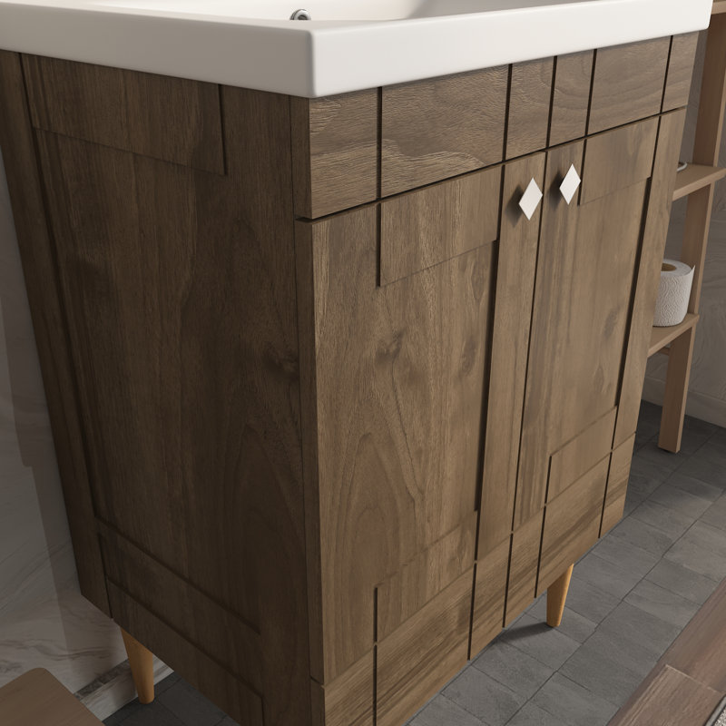 Meuble-lavabo avec lavabo en céramique Sara, Noyer, 25"