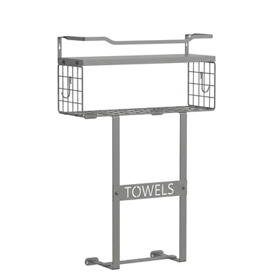 Grey Wall‑Mounted Vertical Wood Towel Rack, Above‑Toilet Rolled Towel Storage for Small Bathroom