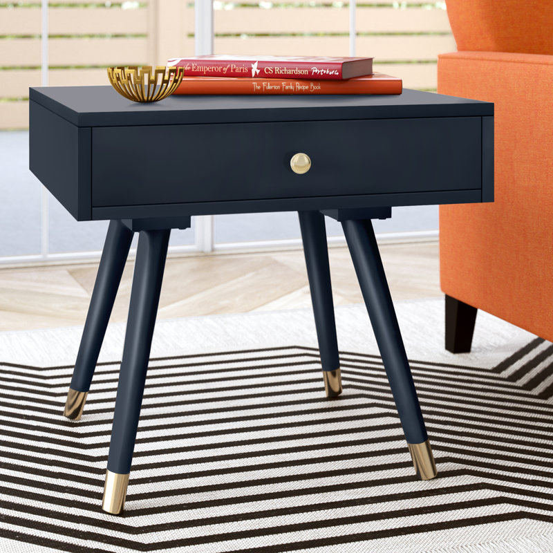 Table de bout en bois massif avec rangement Bryceon, Bleu marine