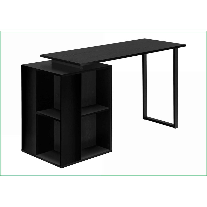 Bureaux, bureau d'ordinateur moderne de 55 po avec bibliothèque de rangement gauche / droite, stratifié noir et métal | Noir | Panneau de particules