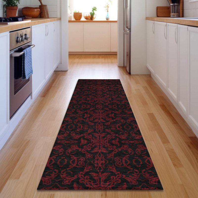 Premium Machine Washable Prisco Red Rug, Runner 2'3" x 7'6"