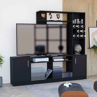 Meuble de rangement avec rangement, six tablettes extérieures, armoire à deux portes pour téléviseur de 37 po ou moins