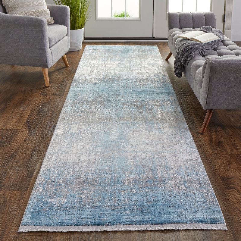 Tapis bleu / argenté Lindstra, Rectangle 2 pi 2 po x 3 pi 2 po