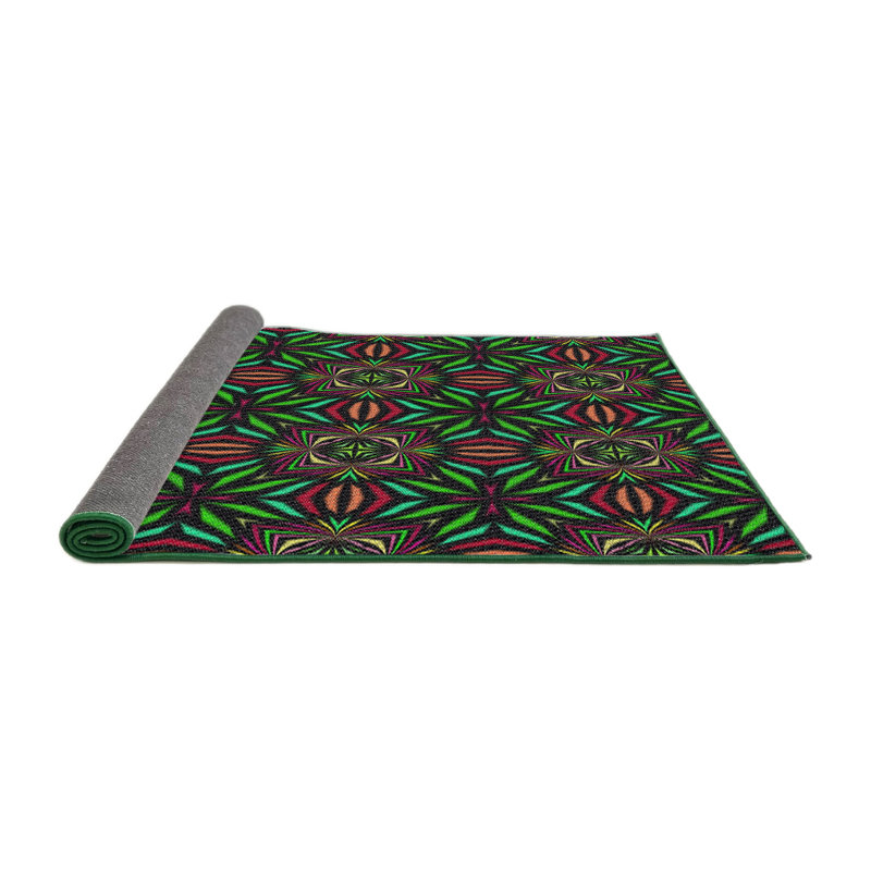 Tapis vert/rouge tissé à la machine, Rond 7 pi