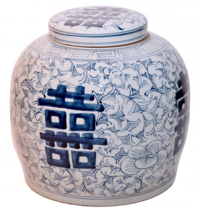 Grand pot de gingembre bleu et blanc