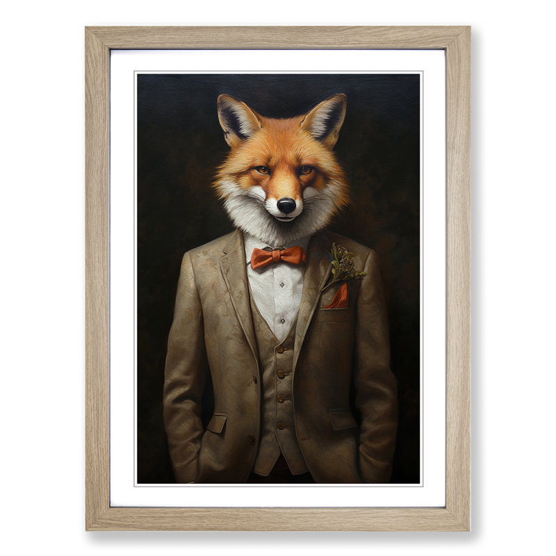 Fox In A Suit Painting No.2 - Single Picture Frame Print on Wood, Oak, 46cm H x 34cm W x 2cm D