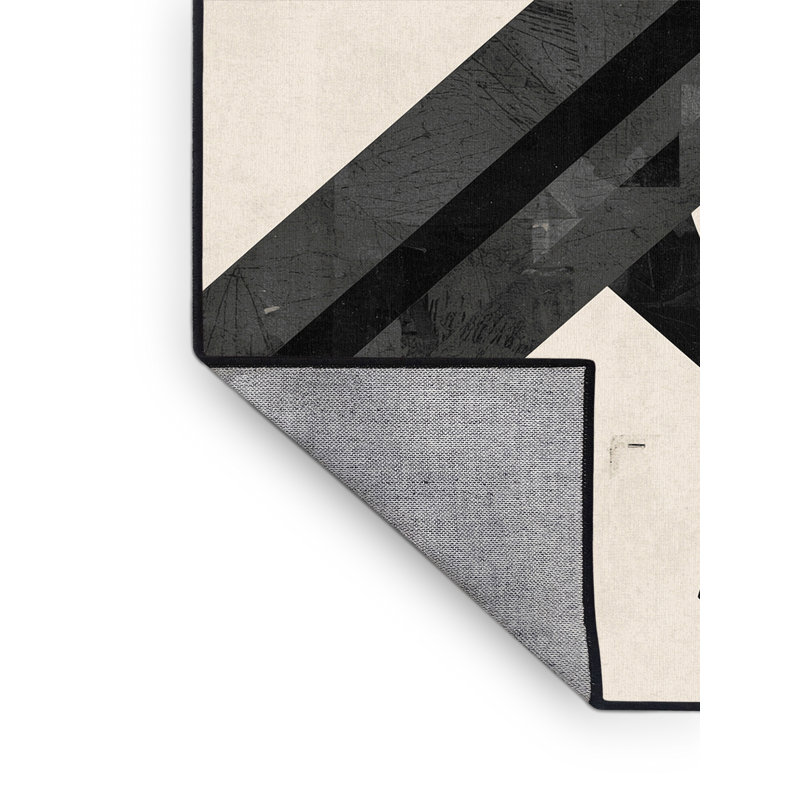 Machine Washable Aust Kettlebell Workout Modern & Contemporary Geometric Rug in Black – Black Binding, 5x7