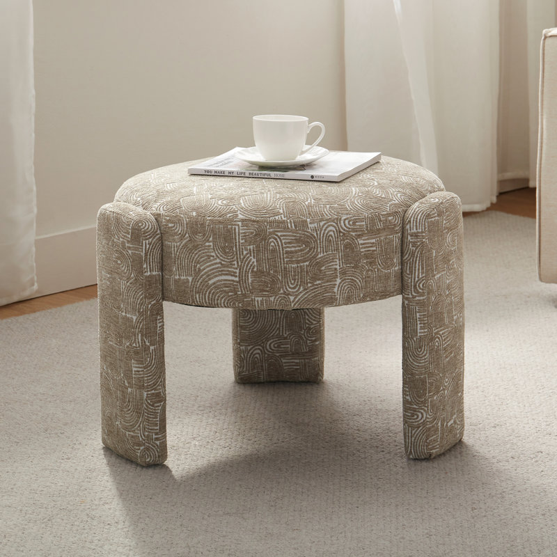Modern Unique Design 20.5" W Polyester Upholstered Ottoman , Tan/Boho Pattern Polyester