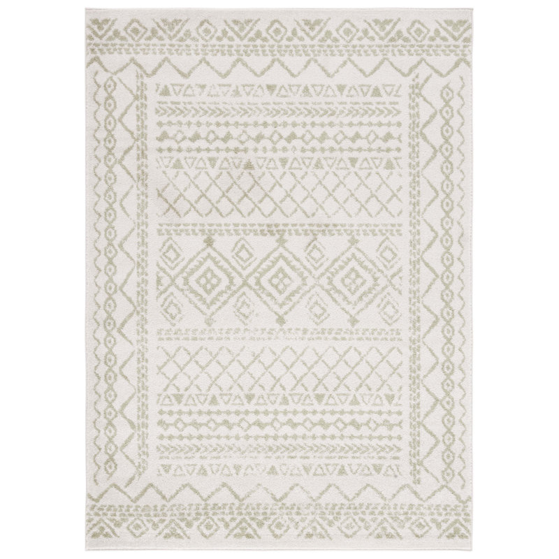 Lorenco Southwestern Machine Made Power Loom Polypropylene Area Rug in Ivory/Sage, Rectangle 3' x 5'