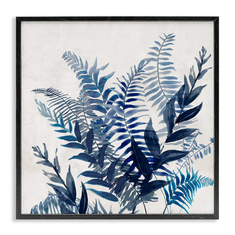 Art de la giclée encadrée de fougères aux tons bleus, conception de Jacob Q, H 12 po x l 12 po, Giclée encadrée noir minuit
