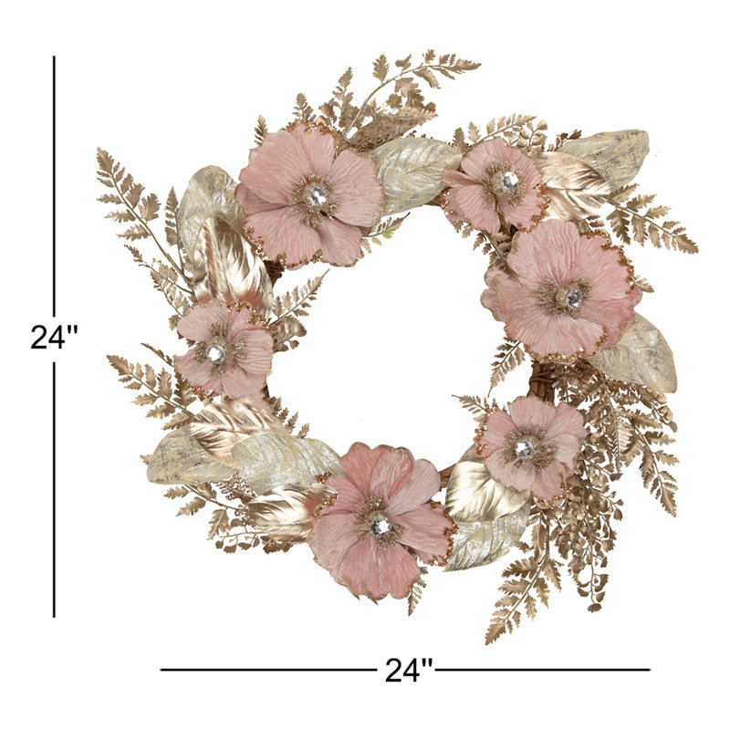 Champange and Pink Flower Wreath 24-Inch Unlit