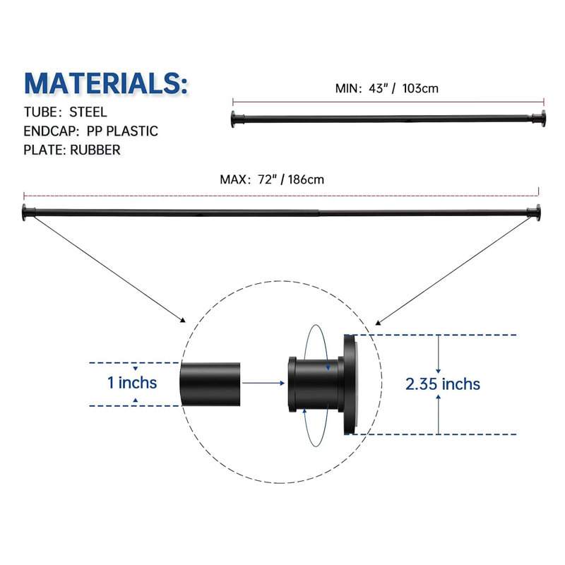Adjustable Matte Black Stainless Steel Tension Shower Curtain Rod