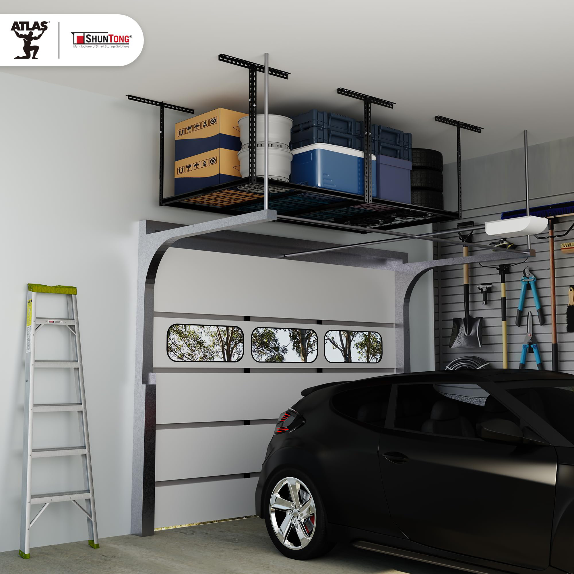 Hokku Designs Overhead Garage Storage Rack, 4 X 8 Adjustable Ceiling ...