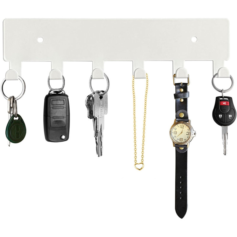 Godric Metal Wall Organizer with Key Hooks, White
