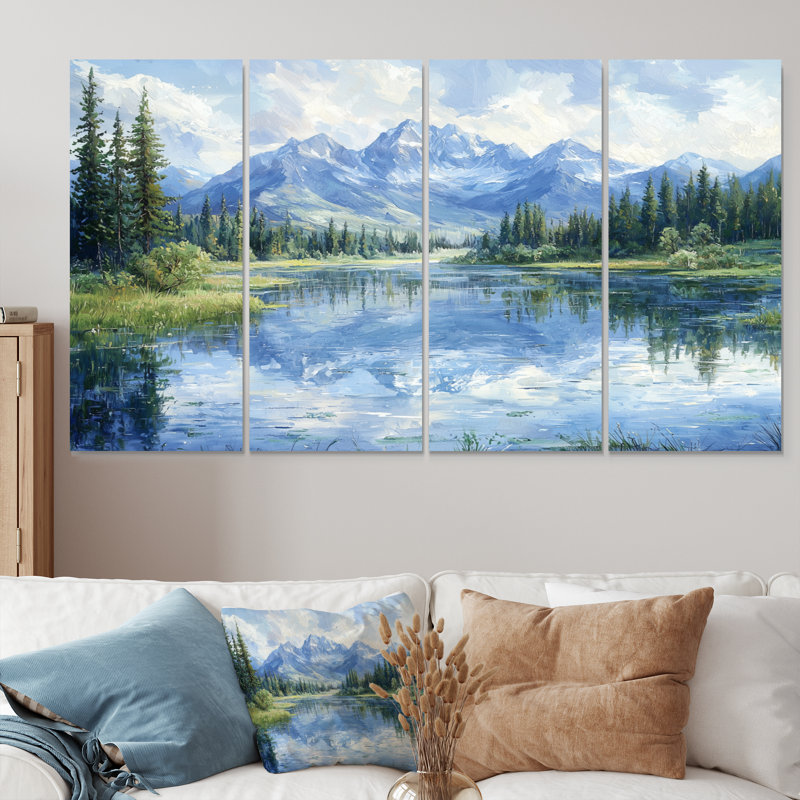 Mountain River Reflections In Rocky Mountains IV - River Mountains Wall Decor - Traditional Wall Art, H 28 po x l 48 po, 4