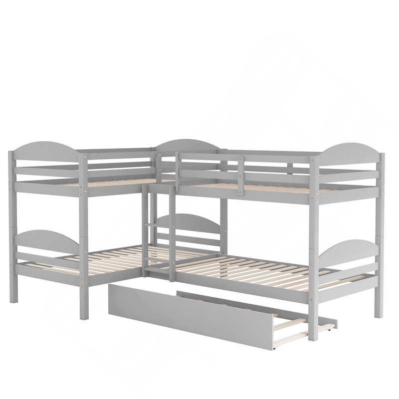 Lit simple en L avec lit gigogne, Gris