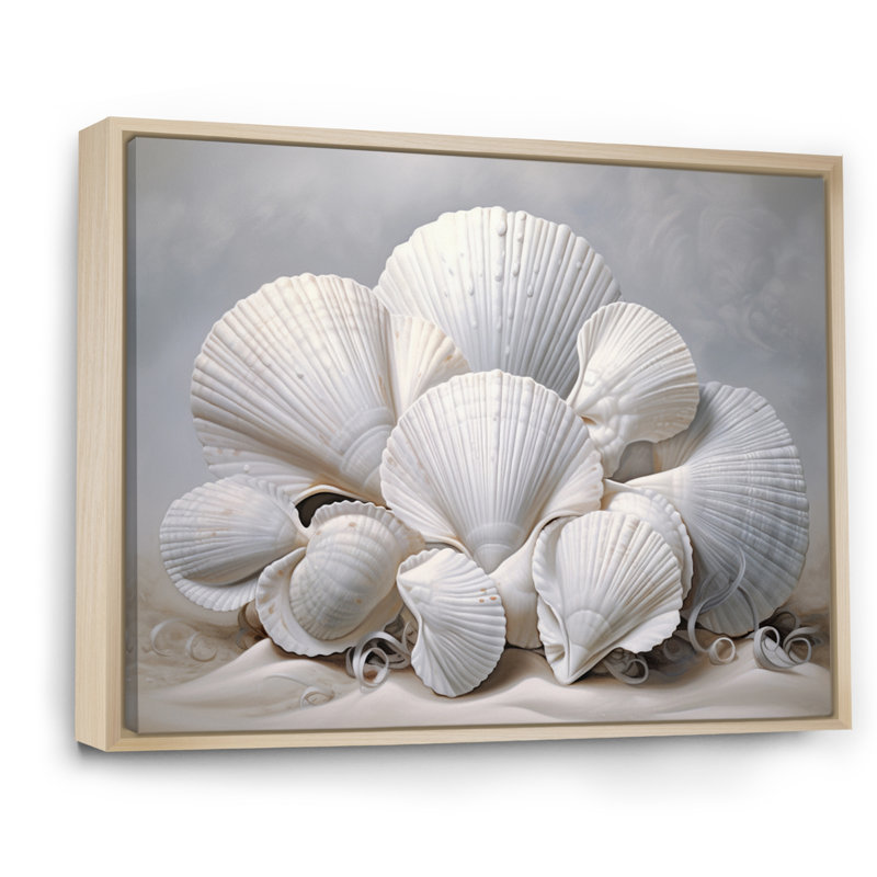 Coquillages blancs monochromes, Cadre naturel flottant, H 34 po x l 44 po x P 1,5 po