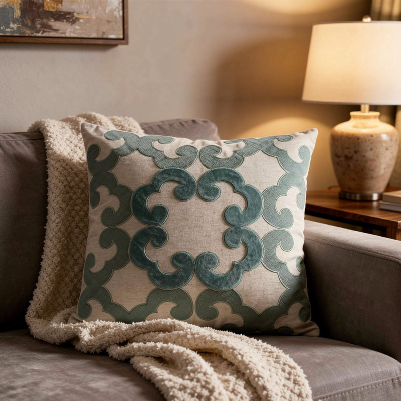 Madyson Appliqued Linen Reversible Throw Pillow