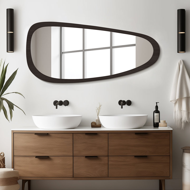 Wood Asymmetrical Wall Mirror for Home Decoration, 48" x 22"