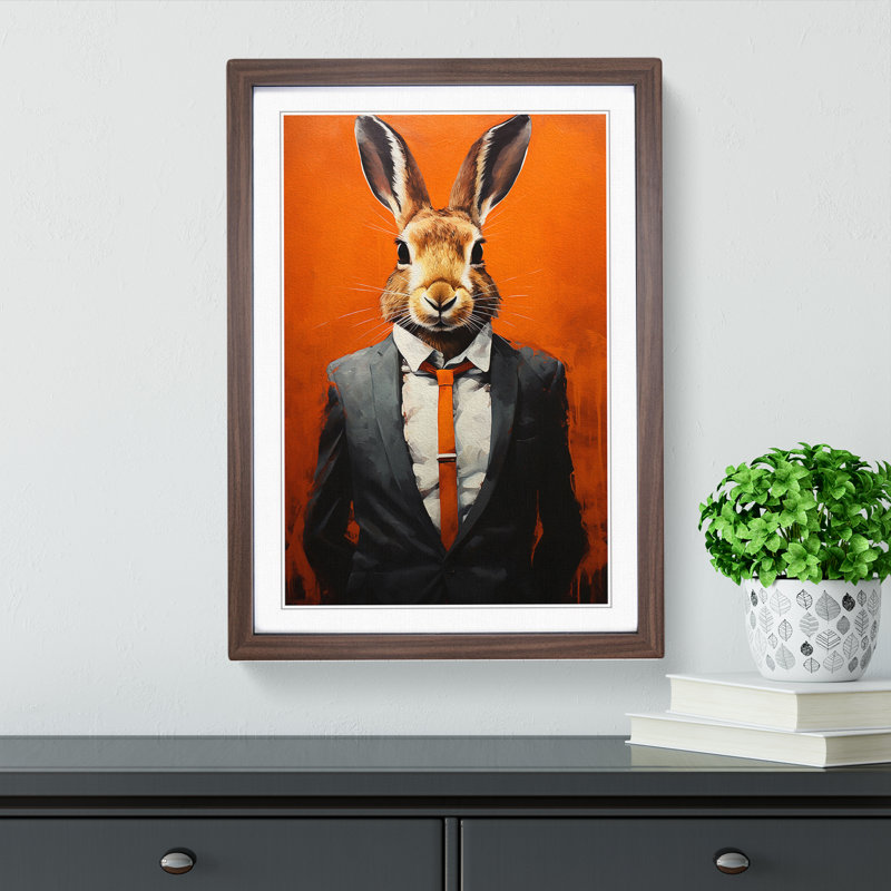 Rabbit in a Suit Painting No.6 - Framed Print, Walnut , 34cm H x 25cm W x 2cm D