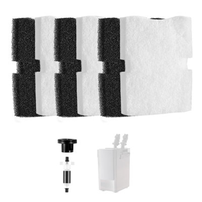 Masses filtrantes de rechange pour aquarium, lot de 6 avec turbine pour AQ1600, ouate de filtration pour aquarium, 3 en mousse de polyuréthane noire et 3 en fibre de polyester blanche, axe en zircone