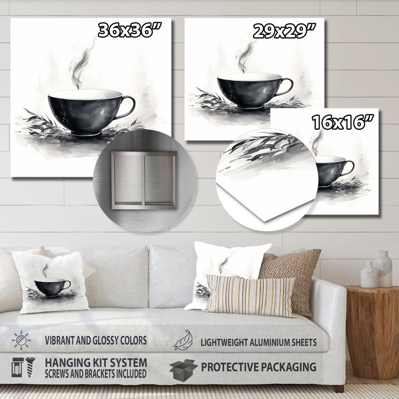 Élégance du thé chinois gris - art mural en porcelaine, H 16 po x l 16 po