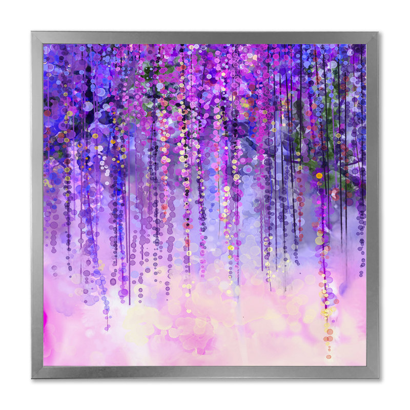 Printemps fleurs mauves arbre Wisteria en fleur - œuvre d'art traditionnelle sur toile, H 16 po x l 16 po x P 1 po