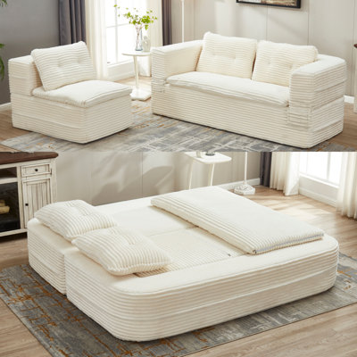 Canapé-lit modulaire multifonctionnel avec méridienne indépendante et couverture fonctionnelle, canapé en velours côtelé moelleux, canapé-lit convertible, très grand lit de 80 po, canapé à assise profonde, beige
Ancien SKU: W3219P339464