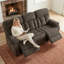 Canapé inclinable 3 places avec table rabattable, canapé inclinable manuel en tissu moelleux avec porte-gobelets, brun