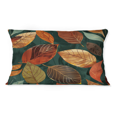 Orange Gold Leaves - Plants Lumbar Pillow