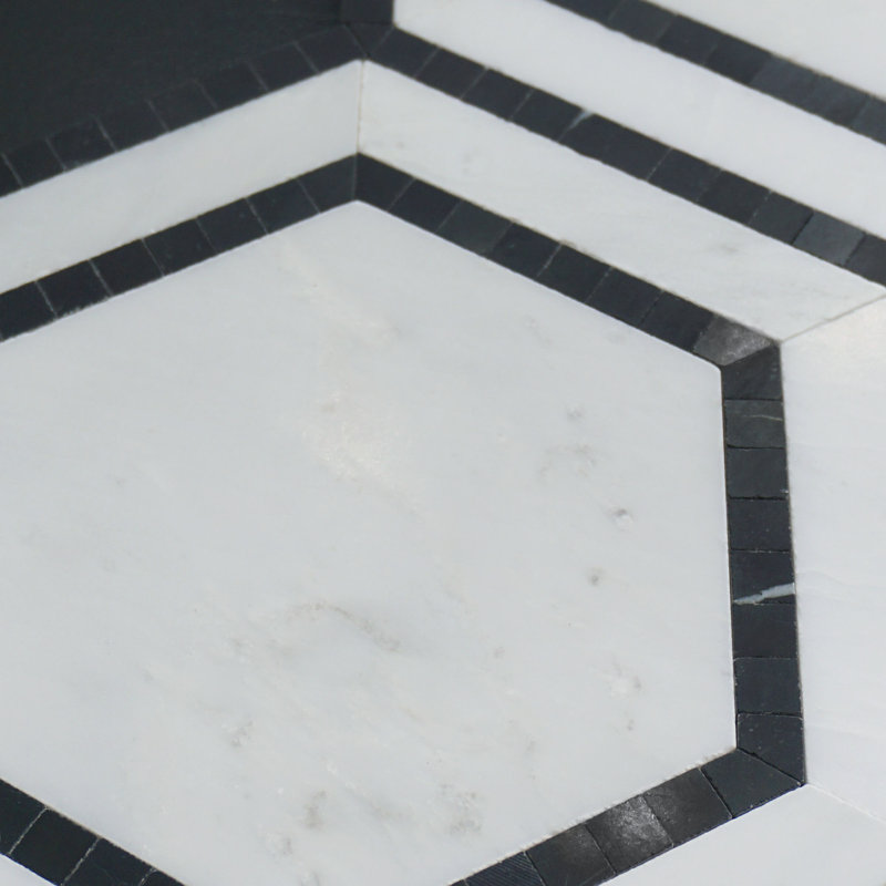 Carreau de mosaïque en marbre poli hexagonal 6,7 po x 15,44 po Interspace