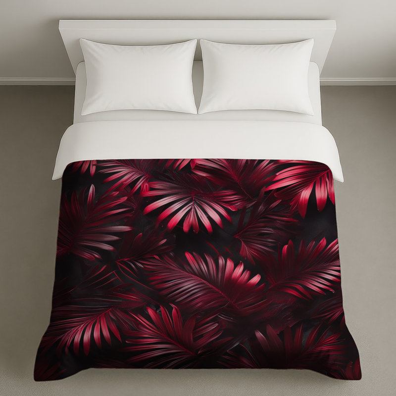 Housses de couette Red Palm Leaves, Très grand lit