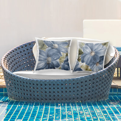 Blue Beauty Florals 2 Piece Outdoor Printed Pillow Set, design by Lanie Loreth, 18 x 7 x 18