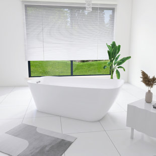 59 In. X 28 In. Acrylic Freestanding Soaking Bathtub In White